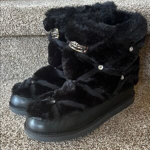 Juicy Couture Knockout Black Faux Fur Winter Boots